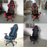 Modern Red Ergonomic Executive Gaming Chair with Footrest Synthetic Leather 3-Stage Gas Lift & Revolving
