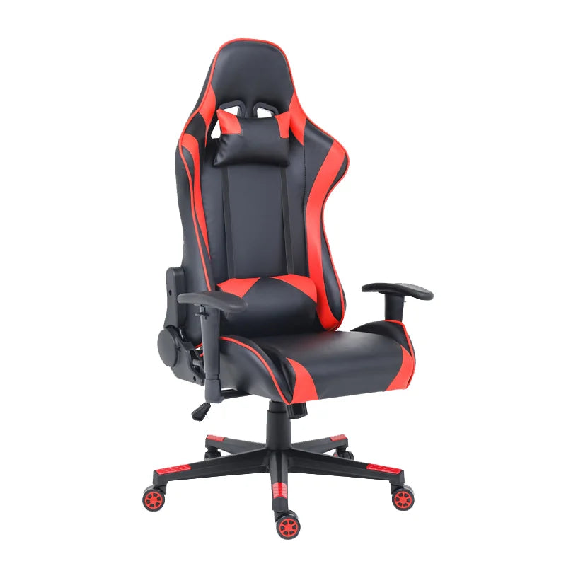 Modern Red Ergonomic Executive Gaming Chair with Footrest Synthetic Leather 3-Stage Gas Lift & Revolving